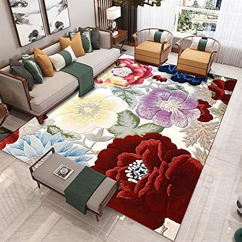 DJHWWD Alfombra Antideslizante de Flores Grandes Roja 200x300cm Cover