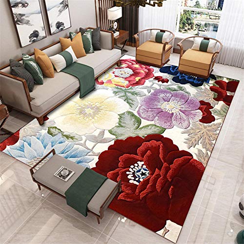 DJHWWD Tapis De Chambre Adulte Tapis de Salon Rouge Clair Grand Motif de Fleurs Tapis Anti-acariens Durable Tapis Sol Bebe Tapis De Soucis XXL Rouge 200X300 CM