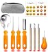 FATHER.SON 2019 Professional 8PCS Halloween Pumpkin Carving Kit & 2 LED Candles light & 100 Carving Stencils & Instructions Packing With Stylish Pen Bags