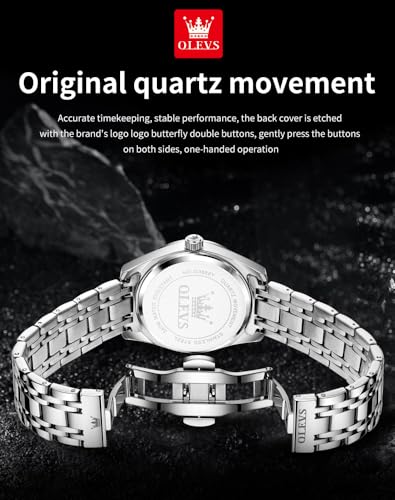 Image of OLEVS Mens Watches Business Large Numer Easy to Read Quartz Watch Stainless Steel Waterproof Luminous Date Casual Male Watch
