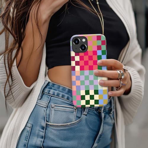 Image of Goodon for iPhone 14 Plus Case Cute - Wireless Charging Compatible - Dual-Layer Hard Shell + Silicone Cover - Protective Phone Case with Trendy Designs for Women - Patchwork Checkerboard