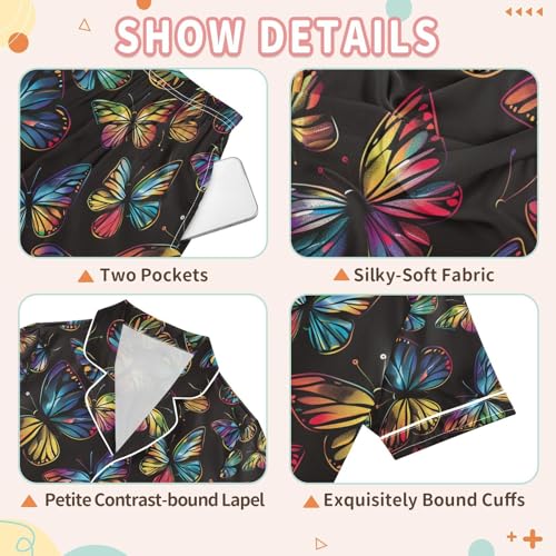 senya Butterflies Magic Satin Summer Pajama Sets Silk Short Sleeve Button Down Sleepwear3