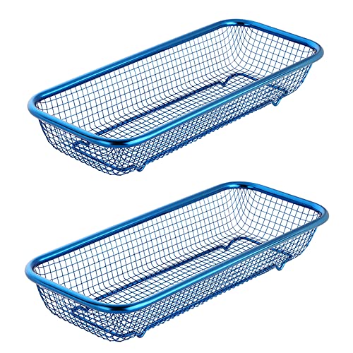 BYEGOU Kitchen Drawer Organizer, Stainless Steel Storage Container Metal Cabinet Storage Basket for Holding Silverware Kitchen Utensil, Pack of 2, Blue