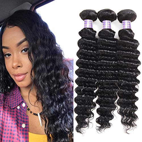 Allove Hair Brazilian Deep Wave Hair 3 Bundles Human Hair 300g 14 16 18inch 8a 100% Unprocessed Virgin Brazilian Deep Curly Hair Bundles Extensions Human Hair Weave Natural Black