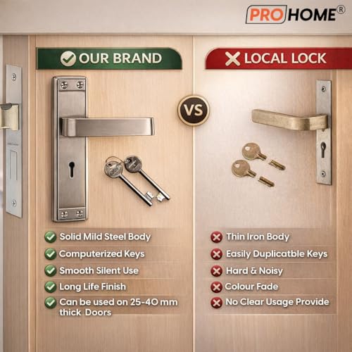 Image of PRO HOME Sentinel Mortise Main Door Lock Set with 6 Lever Mechanism, Heavy Duty MS Steel Body, Includes 2 Keys, Suitable for 25-40 mm Doors, 1 Year Warranty