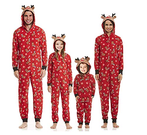 Matching Family Christmas Pajama Sets, Deer Footed Onesies Sleepwear Hoodie Jumpsuit (Women, XL)