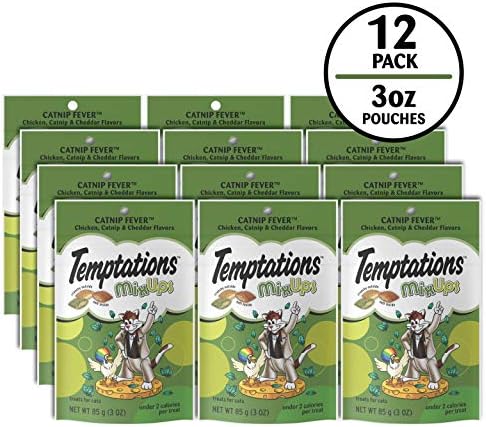 Temptations Cat Treats, Classic Crunchy and Soft Cat Treats, Catnip Fever Flavor, Catnip Treats, 3 oz. Pouch (Pack of 12)