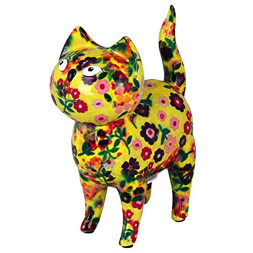 Tirelire Chat Mia | Tirelire Pomme-Pidou chat originale en céramique | jaune avec des fleurs |...
