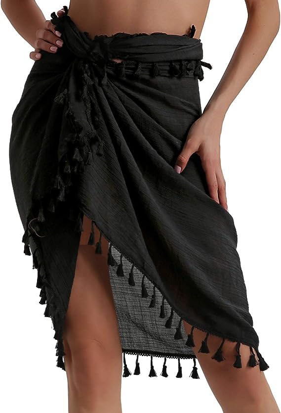 GenericWomens Semi-Sheer Swimwear Cover Ups Short Skirt with Tassels