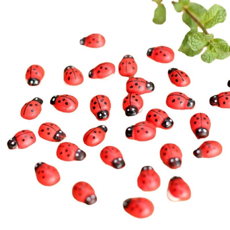 JaAoyoo Miniature Ladybug 50pcs Fairy Garden Accessories Zen Garden Accessories, Mini Fairy Houses Village Kit, Micro Landscape Ornaments for Terrarium Plant Potted Bonsai Aquarium Outdoor Decor