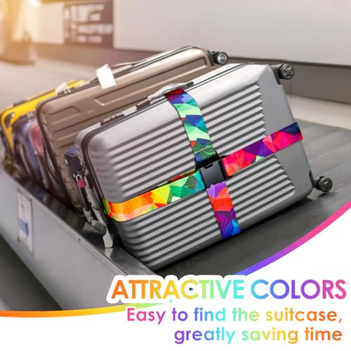 Image of Gutsdoor Luggage Straps for Suitcases Adjustable Travel Belt, Connector Holds Suitcase Bright Colorful Identifiers Travel Bag Accessories (Colorful Geometry)