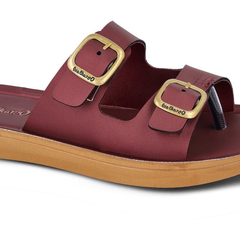 Image of WALKAROO Slip-On Sandals For Women| Soft Cushion Sole & Stylish Double Buckle Upper|Comfortable for Casual, Home, Shopping, Travel|BX2554