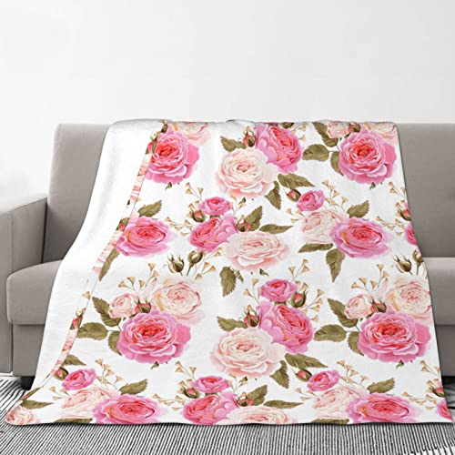 Flannel Throw Blanket For Couch - 80X70, Lightweight, Floral Flower Rose Pink - Soft, Plush, Fluffy, Warm, Cozy - Perfect For Bed, Sofa #TOP6