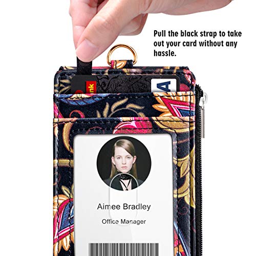 Elv Badge Holder With Zipper, Id Badge Card Holder Wallet With 5 Card Slots, 1 Side Rfid Blocking Pocket And 20 Inch Neck Lanyard Strap For Offices Id, School Id, Driver Licence #TOP3