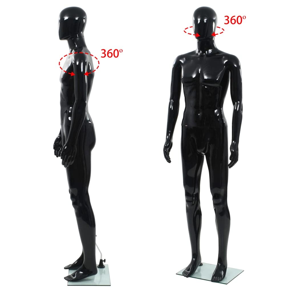 vidaXL Mannequin Homme Corps Complet Base Verre Noir Brillant 185 cm Vitrines