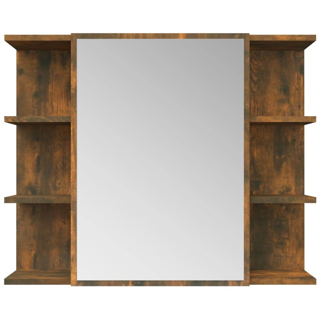 Mueble bajo lavabo para cuarto de baño, roble ahumado, 80 x 20,5 x 64 cm, material de madera con armario con espejo, diseño moderno para invitados y baños pequeños
