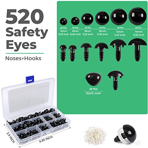 Art Enternal 520Pcs Black Safety Eyes For Amigurumi, Noses And Washers – High-Grade Plastic Crochet Eyes With Locking Mechanism - Perfect For Diy, Stuffed Doll, Plush Animals And Teddy Bear #TOP1