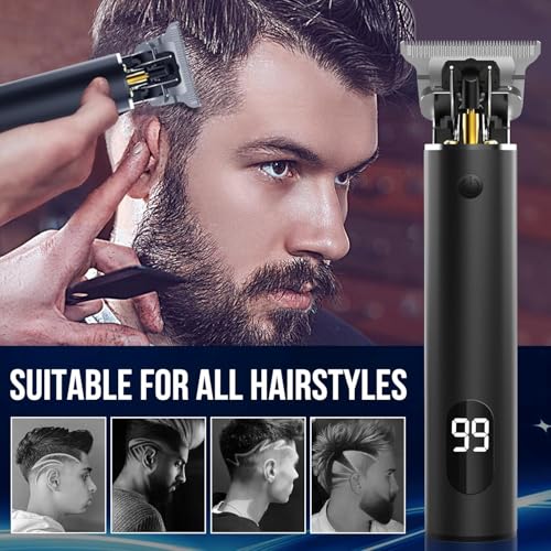 Haarschneidemaschine Profi, Bartschneider Männer Rasierer Herren Elektrisch, Haartrimmer Barttrimmer Konturenschneider Haarschneider Trimmer für Männer mit 4 Kamm und LED Anzeige