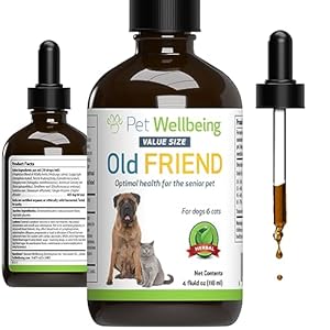 Pet Wellbeing Old Friend for Senior Dogs & Cats – Supports Immune System Health, Joint Mobility, Healthy Energy Levels, Alfalfa, Reishi – Veterinarian-Formulated Herbal Supplement 4 oz (118 ml)