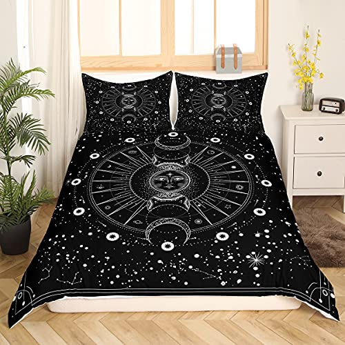 Loussiesd Mandala Duvet Cover Sun and Moon Bedding & Linen Boho Exotic Style Black and White Bedding Set For Kids Adults Galaxy Astrology Bedding & Linen Ultra Soft Chic Super King Zipper - Image 3
