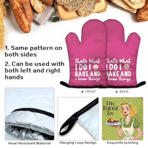 Gants de cuisine roses amusants avec maniques pour gâteaux et four