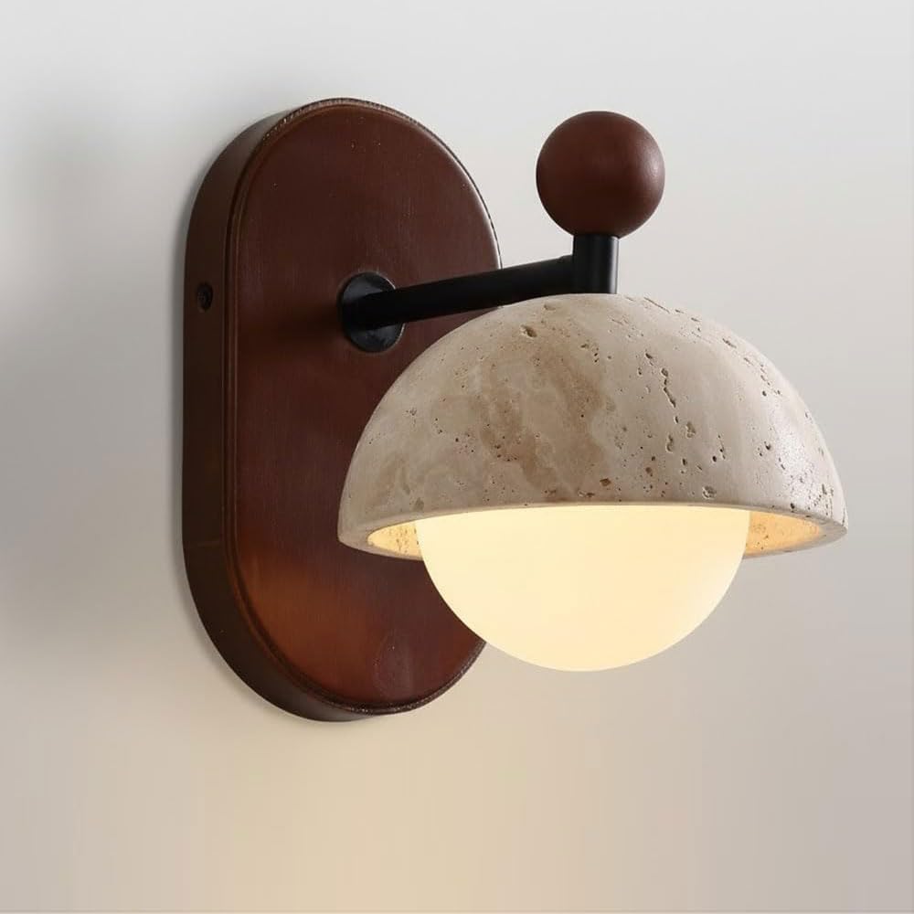 GUOGUOSM Nordic Country Style Yellow Travertine Wood Glass Wall Sconce, G9 Screw Indoor Wall Light, Hard Wire Connection Wall Lamp, Bedside Dressing Table Corridor Decorative Lighting Fixtures
