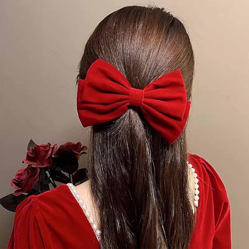 Cybche Pinces À Cheveux Avec Noeud En Velours Rouge Barrette Avec Noeud En Satin Pinces À Cheveux Grand Noeud En Velours Accessoires Décoratifs Pour Cheveux Bijoux Pour Femmes Coiffure(rouge3) – vue 7
