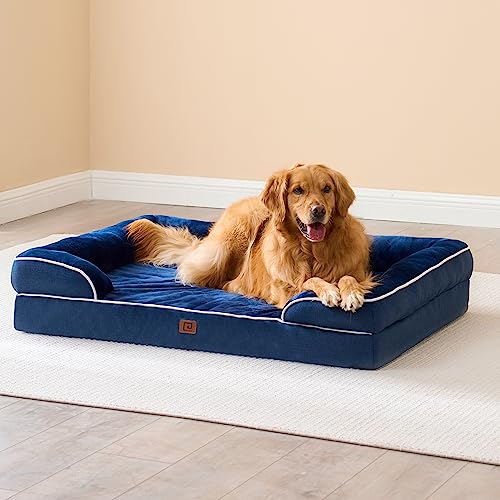 Image of EHEYCIGA Orthopedic Dog Beds for Extra Large Dogs, Waterproof Memory Foam XL Dog Bed with Sides, Non-Slip Bottom and Egg-Crate Foam Big Pet Couch Bed with Washable Removable Cover, Navy