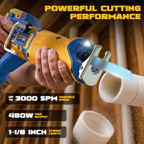 Image of Cordless Reciprocating Saw Compatible with Dewalt 20V Battery, 1-1 /8 inch Stroke Brushless Motor & Anti-Vibration Deliver Stable 3000 SPM, 2 Blades for Wood, Metal & PVC (Tool Only)