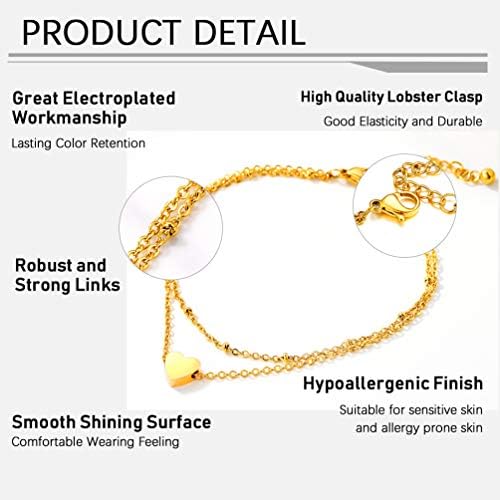 PROSTEEL Heart Double Layer Anklets, Teen Girls/Women Jewelry, Gold Plated/316L Stainless Steel (Send Gift Box)