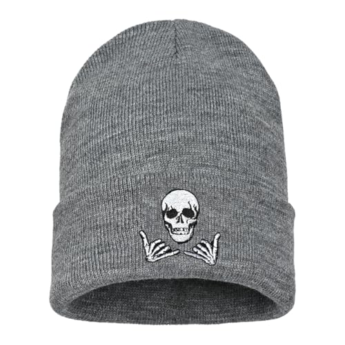 Image of Embroidered Skeleton Beanie Hat Winter Stretch Knit Skull Cap for Men Women