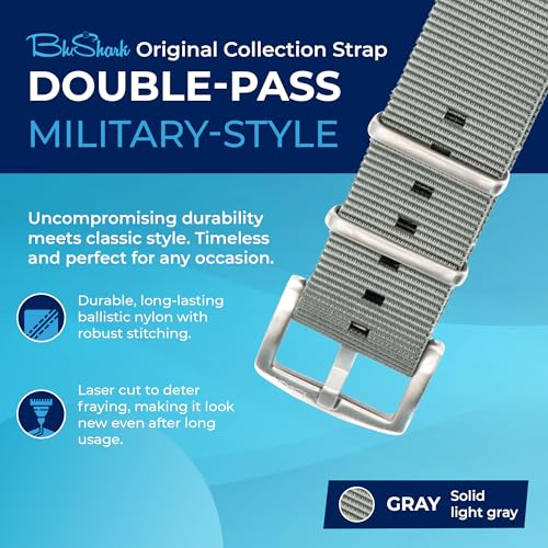 Image of BluShark - Original Collection Military-Style Waterproof Watch Strap, Fits All Timepiece Brands, Durable Nylon Wristwatch Accessories with Stainless Steel Buckle - 18mm, 20mm, 22mm & 24mm Watch Bands
