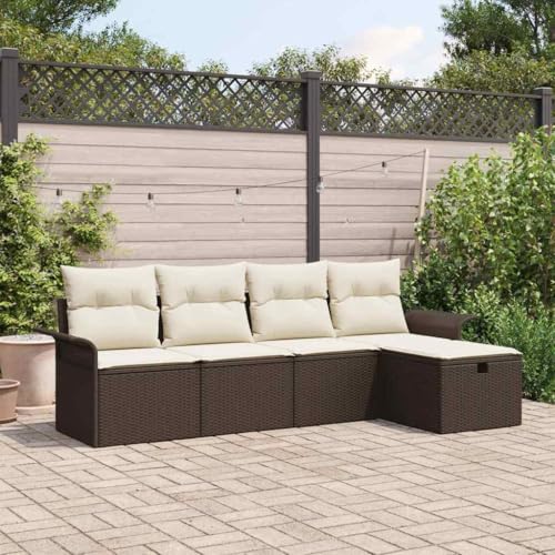 QJBSAVVA Gartensofa Set 5-TLG 251x117x85 cm Poly Rattan in Braun Creme...