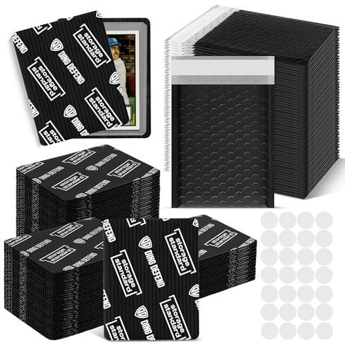 Ding Defend Card Shipping Protector Envelope Bubble Mailer Kit with 110 Card Shipping Protectors (3.5x4.5 Inches) 55 Bubbles Mailers 250 Tape Seals for Collectible Cards - Black
