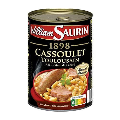 Cassoulet Toulousain 1898 de William Saurin - Recette Authentique à la Graisse d'Oie Plat Cuisiné Exceptionnel en Conserve - Épicerie Salée Française - Le Lot De 3