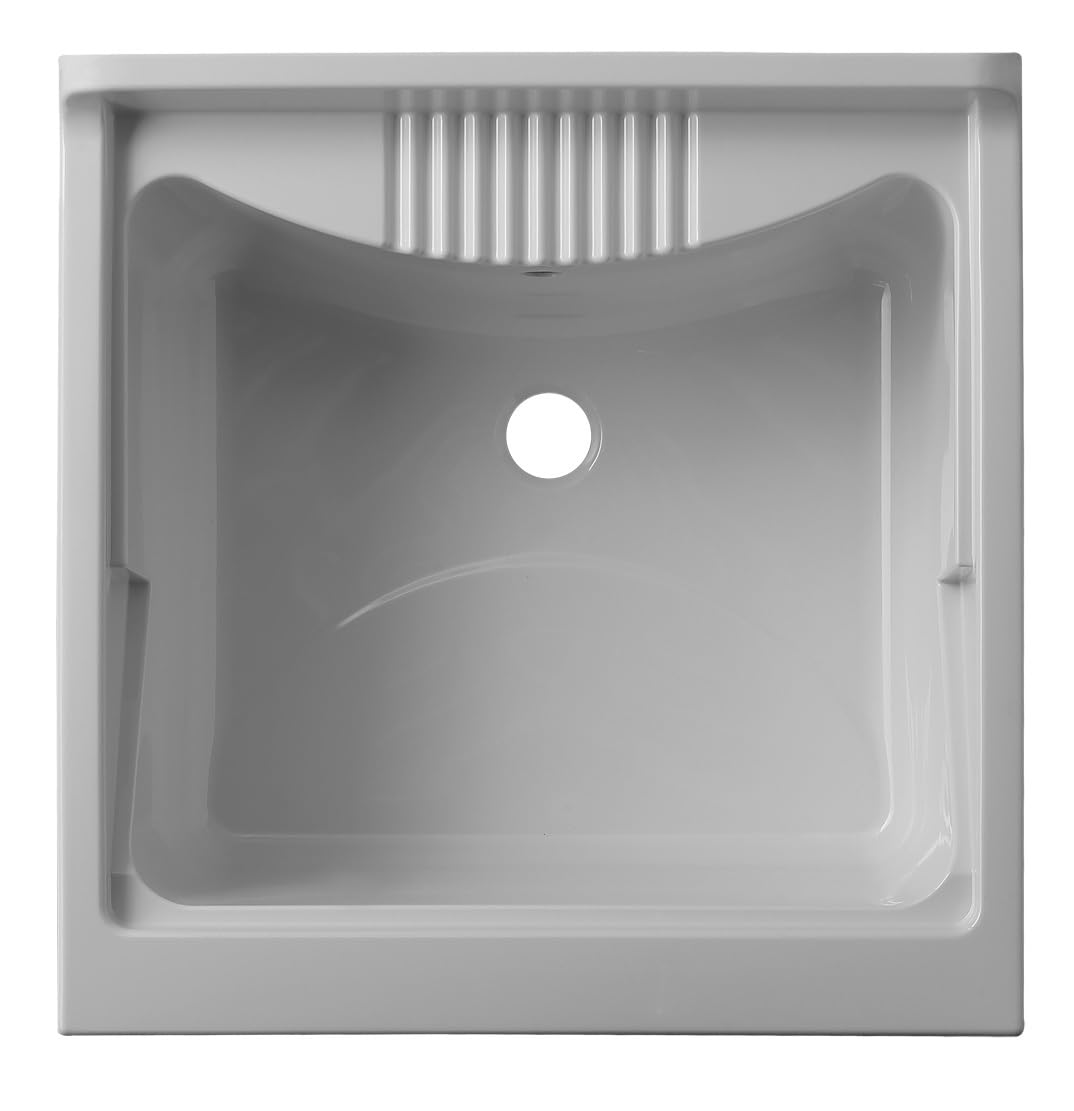 Negrari Baignoire en résine PP pour évier, résistant à l'humidité, résistant aux acides courants, kit d'échappement inclus, intérieur et extérieur, L60 x P60 x H30 cm, blanc