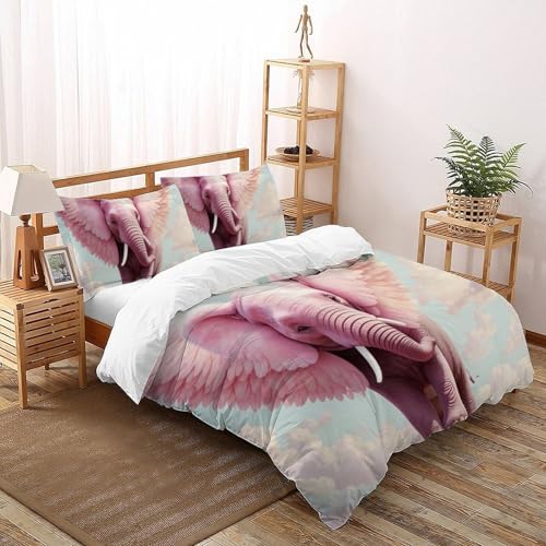 Literie microfibre 3D éléphant rose : une parure de couette King d'exception