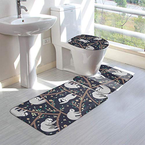 RedBeans Anti-Rutsch-Badvorleger, 3-teilig, Flanell-Badezimmerteppich, süßes Faultier-Badezimmer-Set, inkl. weicher… – Bild 4