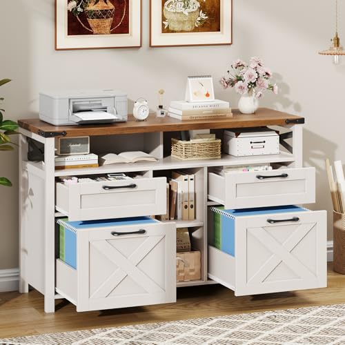 Halitaa File Cabinet with Open Storage Shelf for Home Office, Off White - Image 4