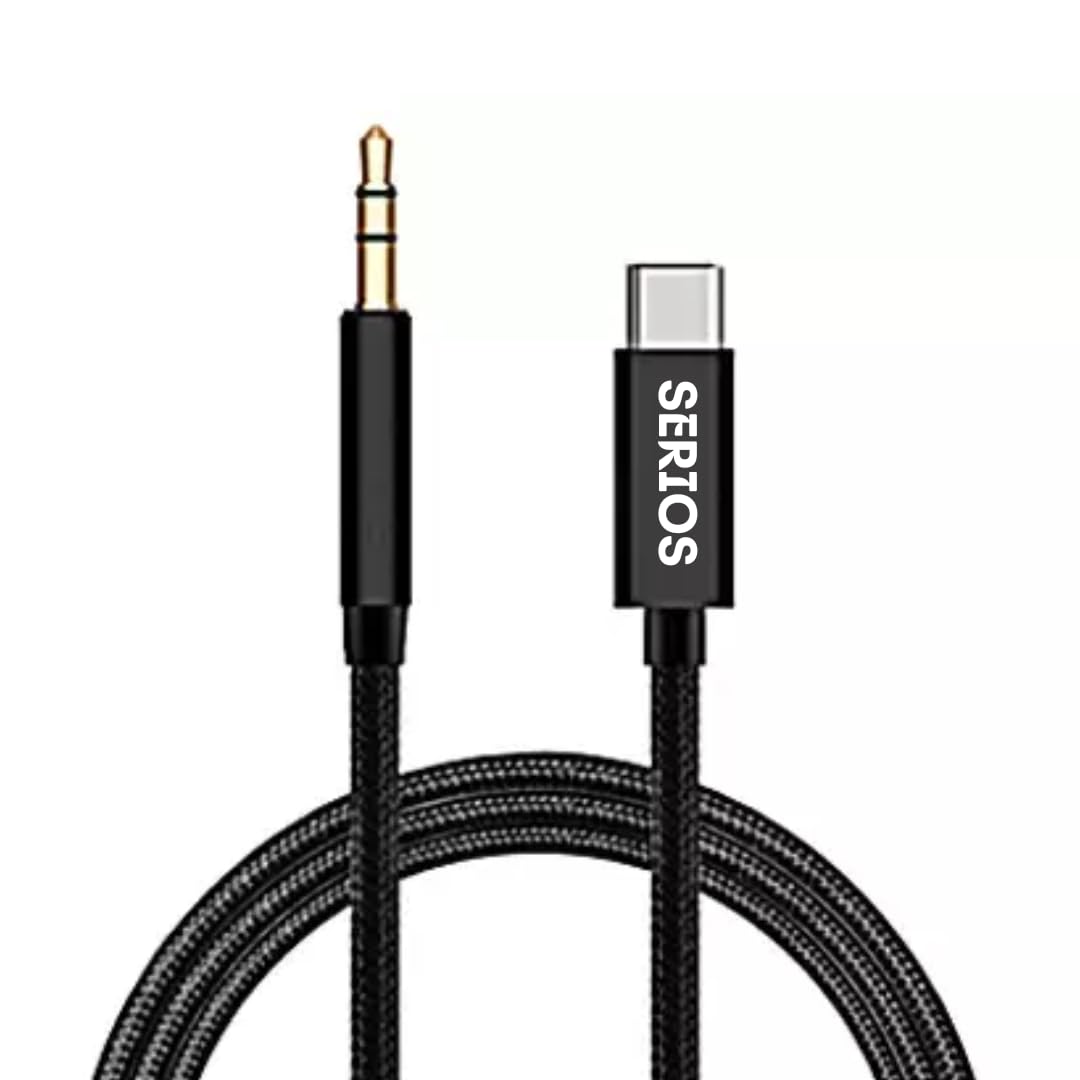 Serios Nylon Type-C to 3.5 mm Jack Cable || Audio Cable || Type-C to Aux Cable || Made up of Strong Nylon || Tough Quality || Perfect for Cars, Bikes, Audio Systems and more || Premium Build