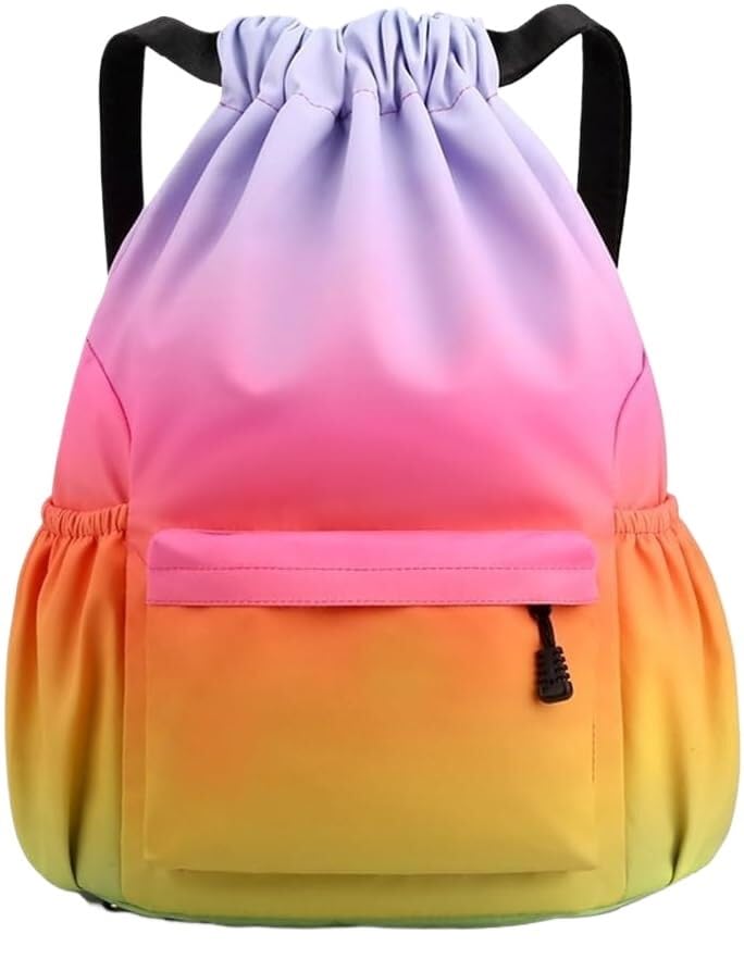 Gym Drawstring Bags Waterproof Drawstring Backpack with Zipper Pocket Cinch Bags(2,42cm*32cm*13cm)