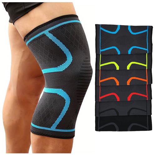 Elvtaal Rodillera de compresión para mujeres y hombres, transpirable, antideslizante, para senderismo, correr, ejercicio, rodillera ortopédica, alivia el dolor de la osteoartritis por S-XXL (azul, M)