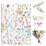 BACH AND BOUJEE 50 Sheets Floral Butterfly Tissue Paper Spring Wildflower Wrapping Paper for Gift Bags Flower Printed DIY Art Craft Tissue Papers Packaging for Wedding Bridal Shower Birthday