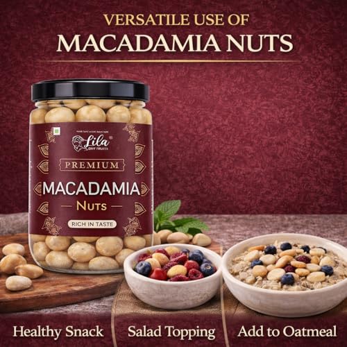 Image of LILA DRY FRUITS Premium Macadamia Nuts 500 g | Fresh, Buttery & Crunchy | Natural, Unroasted & Unsalted | Ideal for Snacking, Baking & Cooking | Dry Fruits Exotic Nuts Perfect for Gifting | Jar