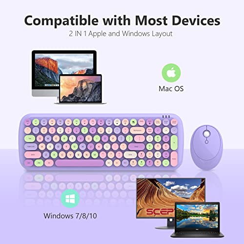 Image of GEEZER Wireless Keyboard and Mouse Combo - Lilac Purple Round Keycap Keyboard 100 Keys - USB 2.4G Receiver Plug Play Typewriter Keyboards for Windows, PC, Laptop, Desktop