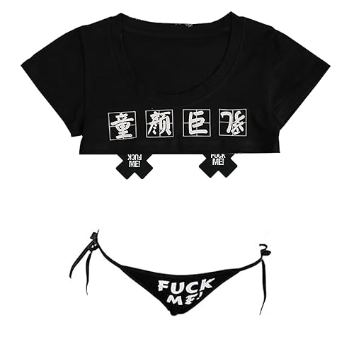 YOMORIO Anime Lingerie Sexy Bra and Panty Set Naughty Crop Top Cosplay Costumes - Small - Black