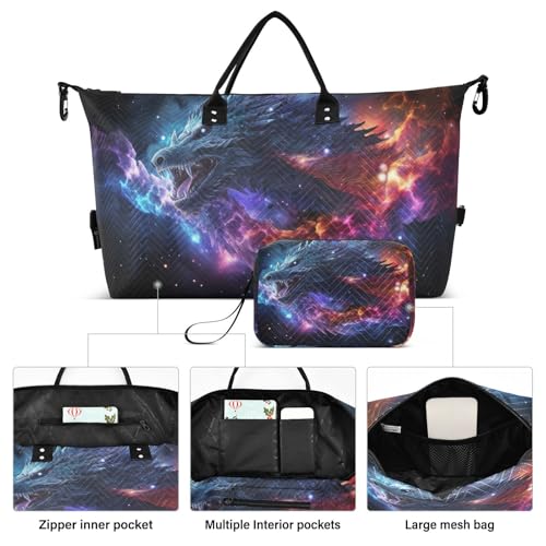 Dragon Galaxy Black Large Travel Duffel Bag, Sports Tote Gym Bag, Shoulder Weekender Overnight Bag for Women Men, Carry On Luggage with Toiletry Bags2