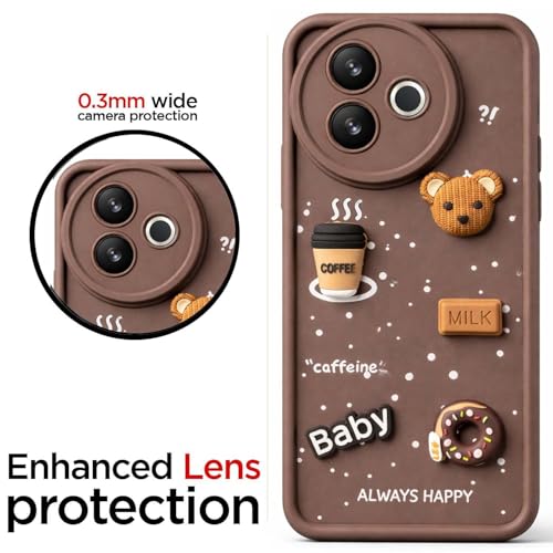 Image of Bintage Case Ball Bear| Donut| Milk Cake| Baby| Coffee Rubber Case Camera Protection Back Cover Compatible for Vivo Y39 5G - Brown