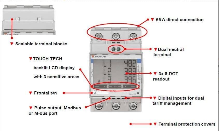 Wallbox Carlo Gavazzi EM340 Driefasieteller, Power-Boost- prestatieoptimalisator