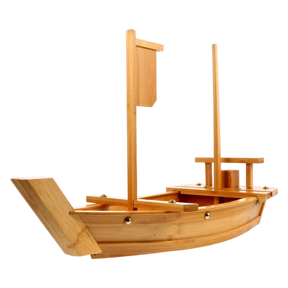 Hemoton Wooden Sushi Serving Tray Boat Plate for Restaurant or Home 70CM